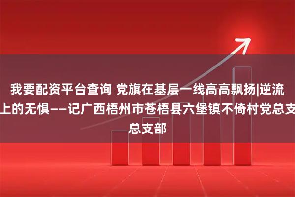 我要配资平台查询 党旗在基层一线高高飘扬|逆流而上的无惧——记广西梧州市苍梧县六堡镇不倚村党总支部